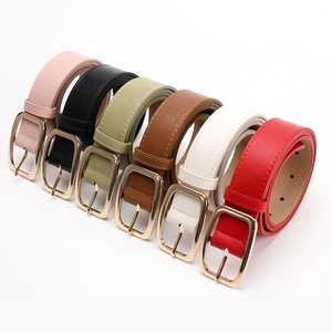 Minimalist women's leather belt set with gold buckles in six elegant colors for jeans