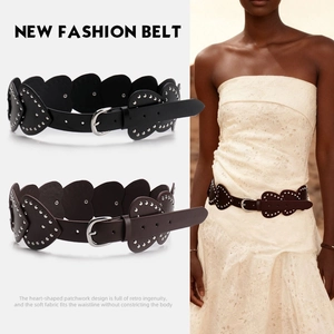 Women Y2K Heart Rivet Belt Retro Punk Hip Hop Streetwear PU Leather Waist Strap With Alloy Pin Buckle Fashion Accessory