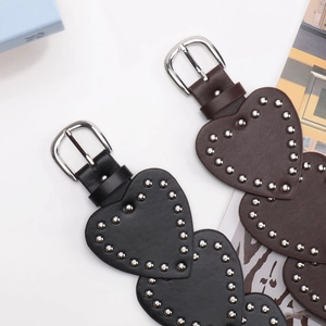 Vintage Y2K heart-shaped rivet leather belt in black and brown punk style colors