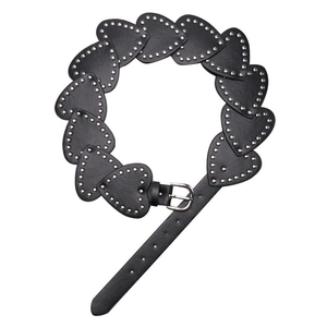 Vintage Y2K heart rivet black leather belt for women with silver metal buckle