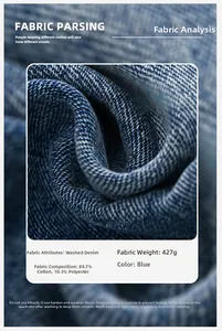 Dettaglio macro del tessuto denim da 427g con 89,7% cotone per jeans resistenti