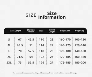 Detailed size chart for men's solid color t-shirt with measurements from S to 2XL