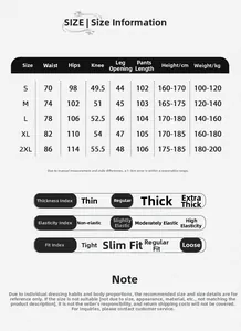 Detailed size guide for cotton cargo pants featuring waist, hip, and length measurements