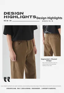 Macro shot of breathable cotton pique fabric and knee pleated details on brown cargo pants
