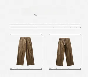 Front and reverse view of brown cotton cargo pants with straight leg and seam details