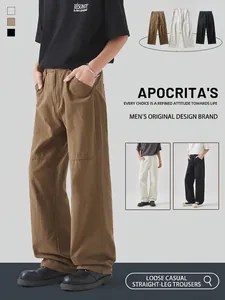 Men's High Quality Pique Cotton Cargo Pants Loose Straight Leg Casual Workwear Trousers Urban Fashion Solid Color Long Pants