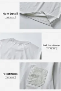 Detalle del cuello redondo y el bolsillo en una camiseta de algodón de primera calidad para hombre