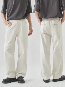 Men's relaxed ivory cotton cargo pants with straight leg and back elastic waist