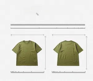 Front and back views of an olive green oversized round neck T-shirt in detail