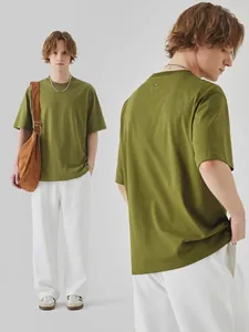 Men's olive green oversized short sleeve t-shirt with loose fit and crew neck