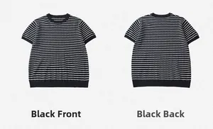 Voor- en achterkant met fijngestreepte textuur van het gebreide T-shirt met korte mouwen