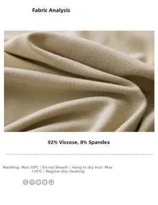 Detail of soft beige 92% viscose knit fabric showing fine texture and elasticity