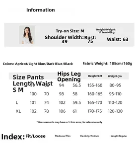 Guida alle taglie per pantaloni larghi con misure dettagliate per S, M, L, XL