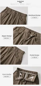 Dettagli dei pantaloni casual da uomo con vita, cerniera, tasche e cuciture interne