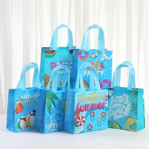 Lot de 6 sacs cadeaux bleus de fête d'été en non-tissé avec motifs de plage et anses
