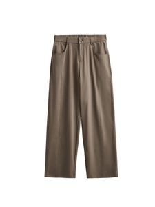Pantaloni casual marroni da uomo con taglio dritto a pieghe ed elastico in vita