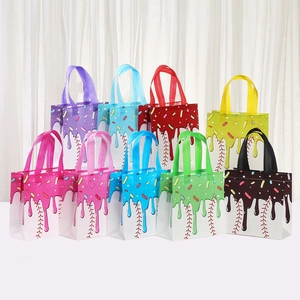 Colorful ice cream printed non-woven gift bags with baseball stitching for parties