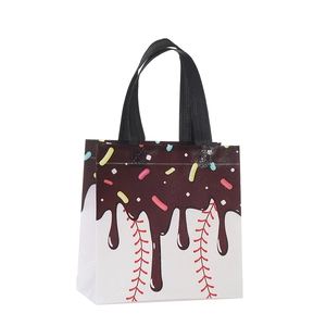 Waterproof non-woven gift bag with chocolate ice cream and baseball print design