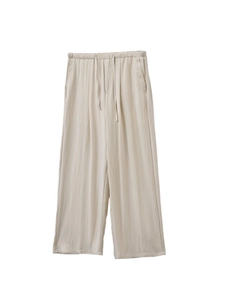 Women's minimalist beige wide-leg drawstring trousers with comfortable elastic waistband