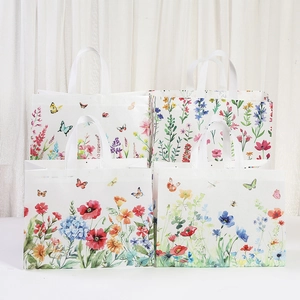 Waterproof non-woven gift bag set with elegant floral and butterfly watercolor pattern