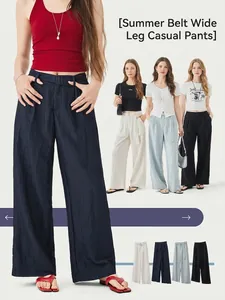 Pantaloni Casual da Donna in Viscosa a Gamba Larga Vita Alta Vestibilità Larga Pantaloni Dritti con Cintura Estivi Traspiranti