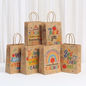 Kraft Paper Gift Bags With Teacher Appreciation Quotes Cartoon School Elements Printing Handled Party Bags For Teacher's Day Appreciation