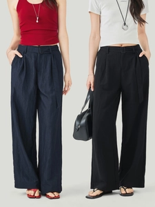 Pantaloni a gamba larga a vita alta da donna con cintura coordinata in blu e nero