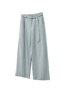 Pantaloni a gamba larga azzurri a vita alta con cintura coordinata e fibbia in metallo