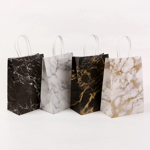 Marble Pattern Kraft Paper Gift Bag With Handle Modern Minimalist Shopping Handbag For Wedding Party Favor Packaging