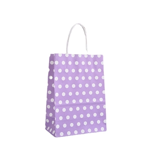 Lilac kraft paper gift bag with white polka dots and white twisted handles for candy packaging
