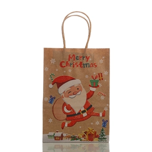 Christmas Kraft paper gift bag featuring Santa Claus illustration and Merry Christmas text