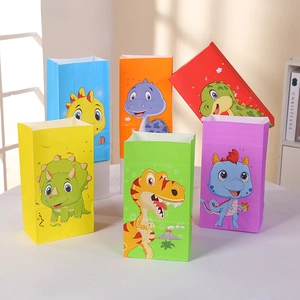 Sacs Cadeaux en Papier Dinosaure Dessin Animé Avec Autocollants pour Anniversaire d'Enfant Sacs à Friandises Dinosaure