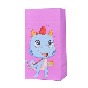 Sac cadeau rose en papier avec motif de dinosaure mignon pour fêtes et petits cadeaux