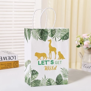 Tropical rainforest cartoon animal kraft paper gift bag with Let's Get Wild green lettering