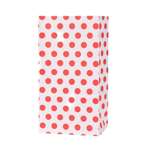Bolsa de regalo de kraft con lunares rojos y borde dentado para dulces de fiesta