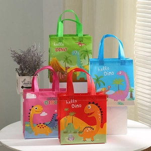 Cute Cartoon Dinosaur Non-Woven Gift Bags Foldable Waterproof Tote Bag For Kids Birthday Party Favors Storage Shopping Bag