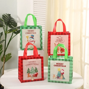 Sacs Cadeaux de Noël en Tissu Non Tissé Motif Merry Christmas Sacs à Main Portables Réutilisables pour Fournitures de Fête