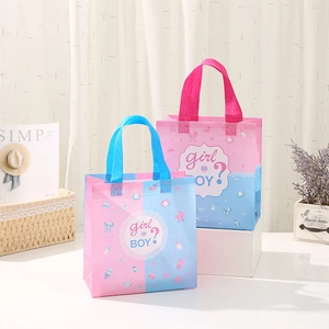 Sac cadeau pour fête de révélation du genre en tissu non tissé imprimé fille ou garçon