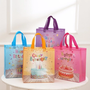 Non-Woven Birthday Party Gift Bags Happy Birthday Cake Print Colorful Handheld Tote Bags For Celebration Favors Decorations
