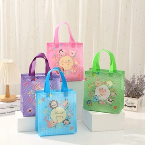 Cartoon Animal Non-woven Gift Bag With Thank You Print Waterproof Portable Reusable Tote Packaging Bag For Party Shopping