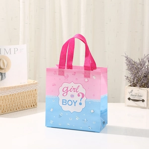 Sac cadeau en non-tissé Gender Reveal rose et bleu avec imprimé Boy or Girl et icônes