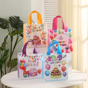 Bolsas de Regalo de Cumpleaños de Tela no Tejida Tema Happy Birthday Bolsas con Asa Plegables para Envolver Regalos Fiesta