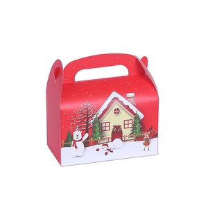 Boîte cadeau rouge de Noël avec illustrations festives et poignée pour bonbons et gâteaux