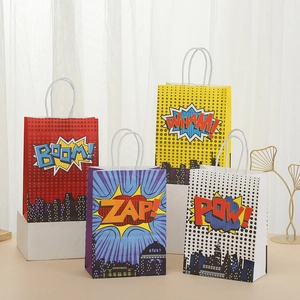 Pop Art Comic Style Kraft Paper Gift Bag With Handles Colorful Print Packaging For Birthday Party Favors Shopping Tote Bag