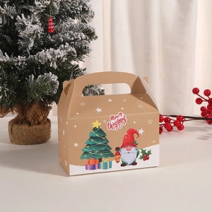 Gnome themed Merry Christmas Kraft paper gift box with handle for holiday treats