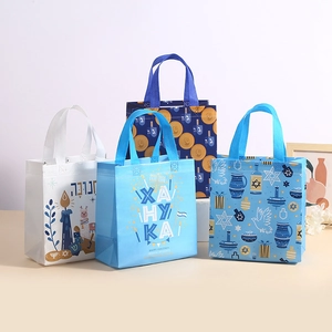 Set di sacchetti regalo per Hanukkah in tessuto non tessuto con motivi blu e oro