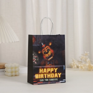 Detailansicht der FNAF-Geschenktüte mit weißen Seilgriffen und hochwertigem Farbdruck