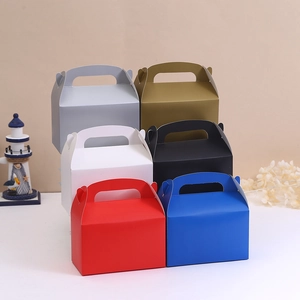 Detailed view of foldable paper gift boxes in six colors including gold and silver