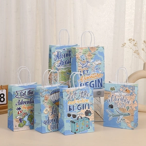 Sacs Cadeaux en Papier Carte du Monde à Thème de Voyage Rétro Avec Poignées Adventure Awaits Imprimés Sacs de Fête