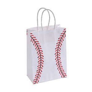 Baseball pattern kraft paper gift bag with handles for sports events and party favors